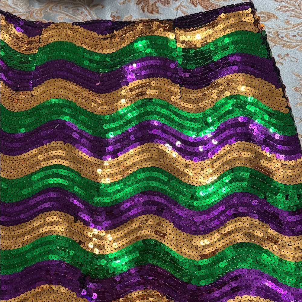 Mardi Gras Sequin Fringe Skirt - Gold, Green, and Purple - Picture 12 of 13